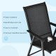 Black outdoor patio folding chair featuring ergonomic armrests, weather-resistant fabric, ideal for indoor and outdoor.